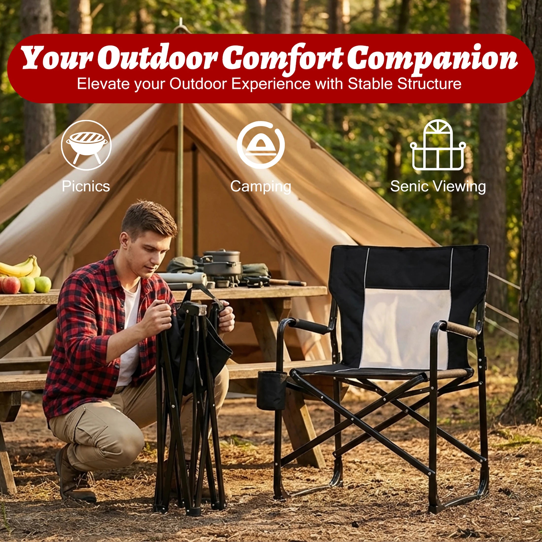 Folding Rocking Chair Portable Camping Patio Lounge Chair