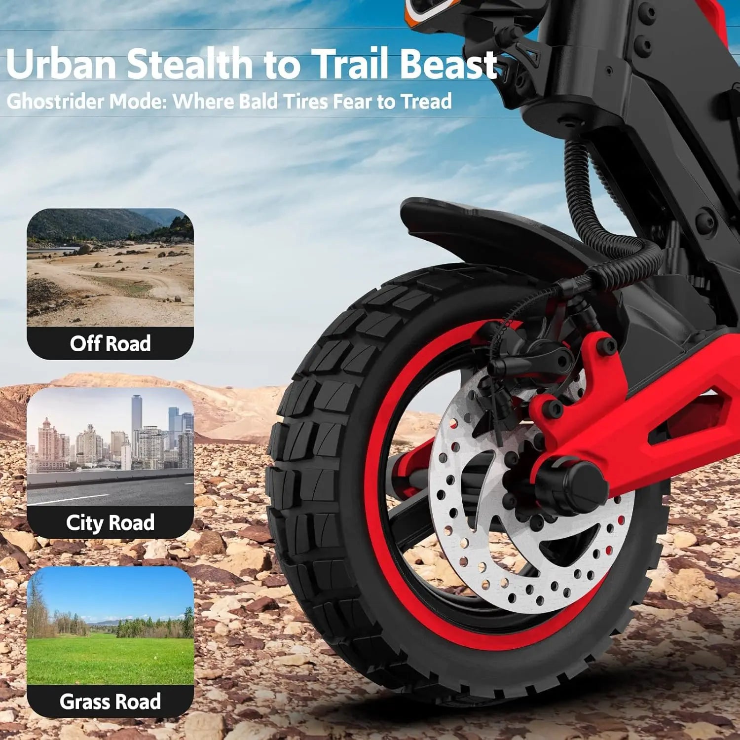 1600W Motor Adult Electric Scooter Top Speed 32MPH, 48V18AH, 11-inch Off-Road
