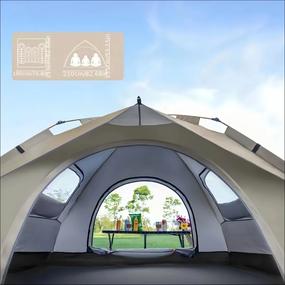 Small Silver Auto-Tent - 60-Second Setup for 3-4 People, All-Weather