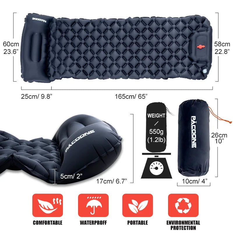 Camping Inflatable Mattress Built-in Pump Ultralight  With Headrest