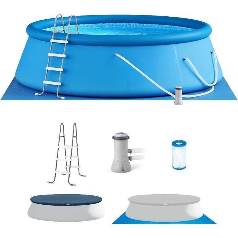 Inflatable Swimming Pool Set: 15ft X 48in Includes 1000 GPH Cartridge Filter Pump Removable Ladder