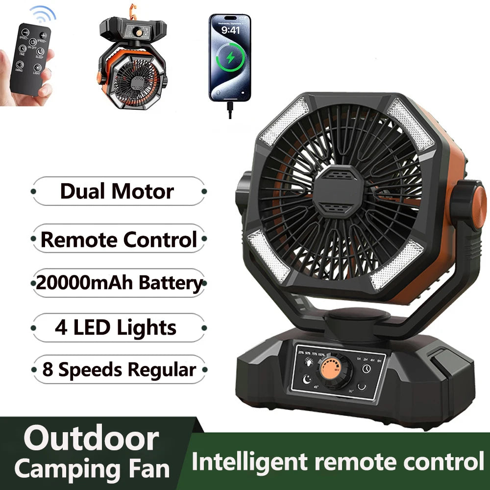Camping Fan with 4 LED Lantern 20000mAh Battery Portable Outdoor Fan