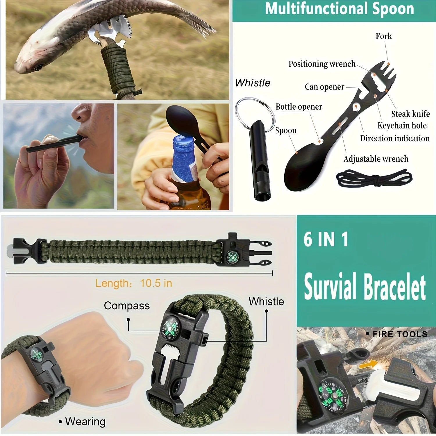 Survival Gear Kit, 20-in-1 EmergenT Equipment
