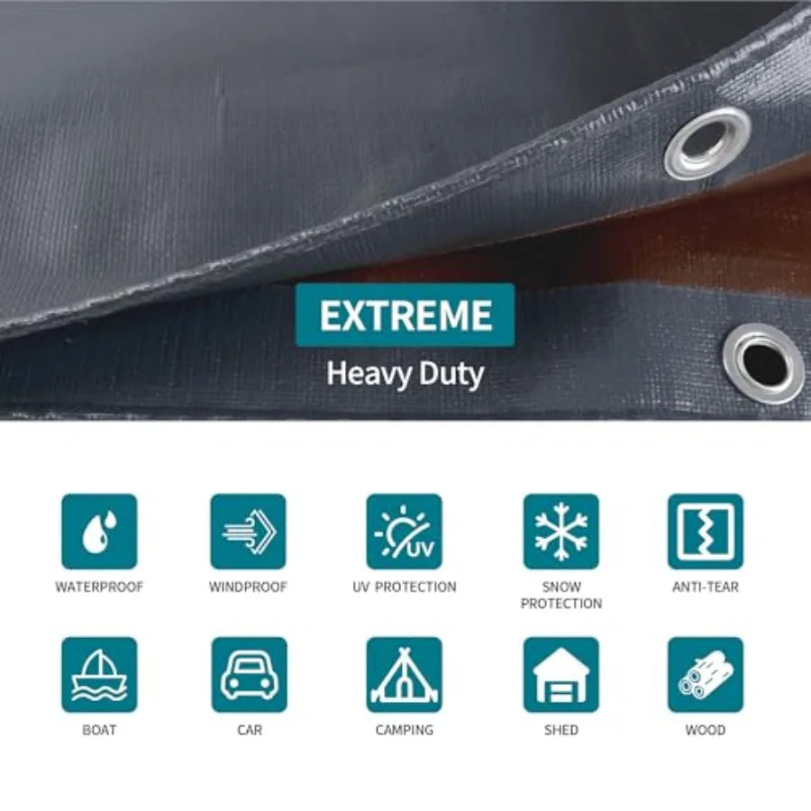tarp 8x12 Feet Super Heavy Duty Tarps Cover 20mil Waterproof UV Protection Rip and Tear Proof Tarpaulin with Grommets Grey/Brow