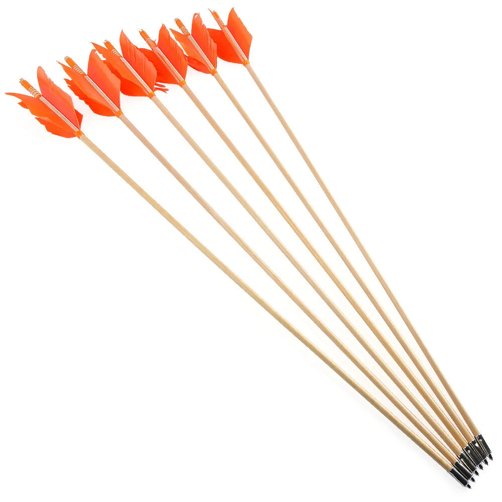 12pcs 32" Archery 8.5mm Wooden Arrow Recurve Traditional Bow Shooting White Wood Arrows Turkey Feathers Bow Hunting Accessories