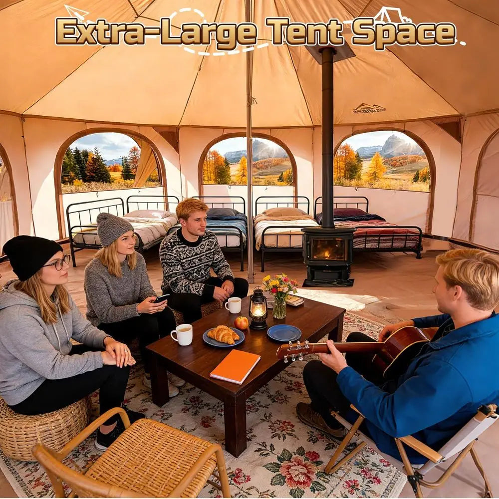 4-Season Waterproof Yurt Tent with 8 Mesh Windows, Removable Floor
