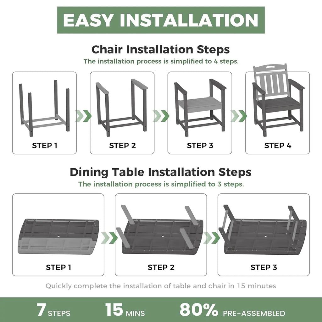 Outdoor Patio Dining Set with Table & 6 Chairs, All-Weather