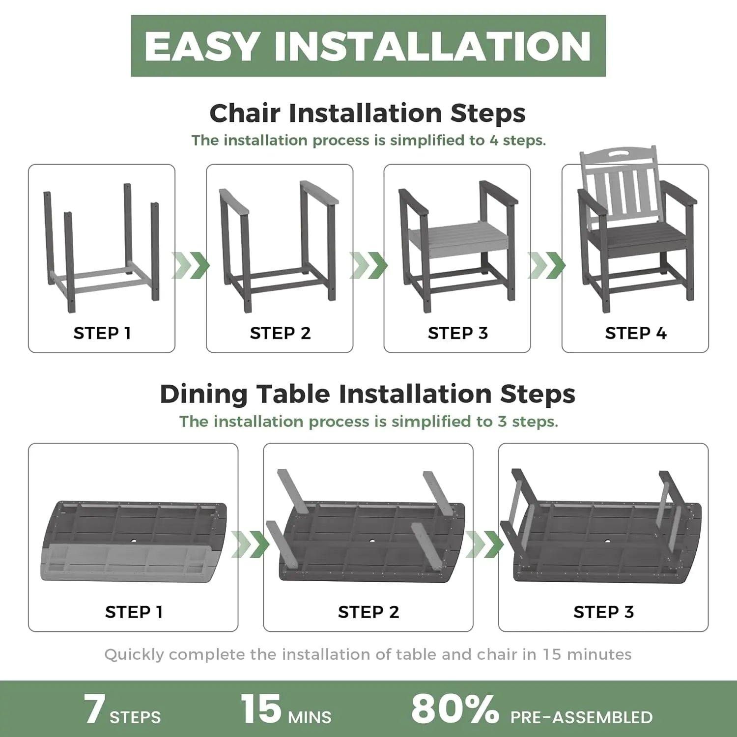 Outdoor Patio Dining Set with Table & 6 Chairs, All-Weather