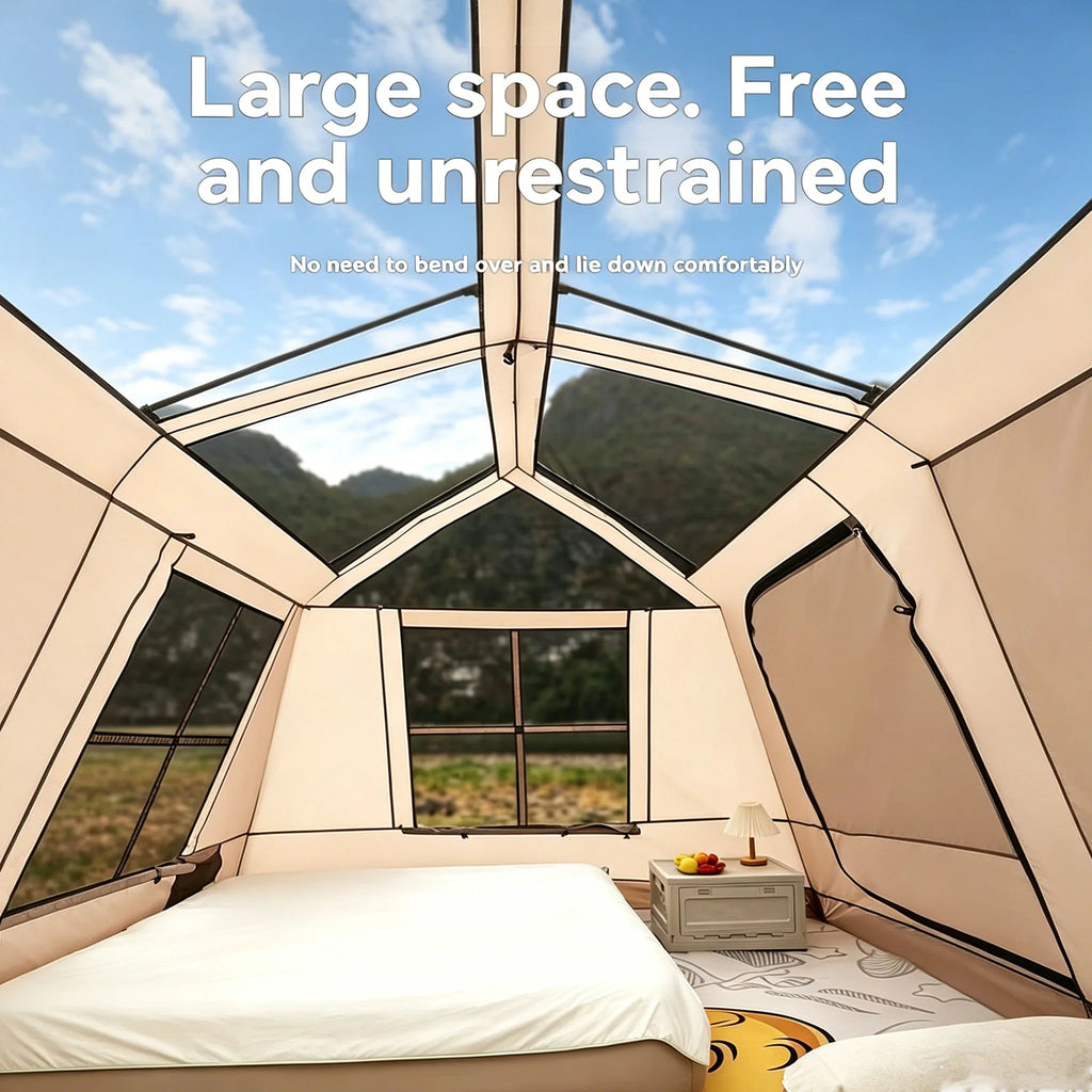 Automatic Quick-Set Outdoor Camping Tent with Front Awning; Spacious Interior Ideal for Family All-Weather