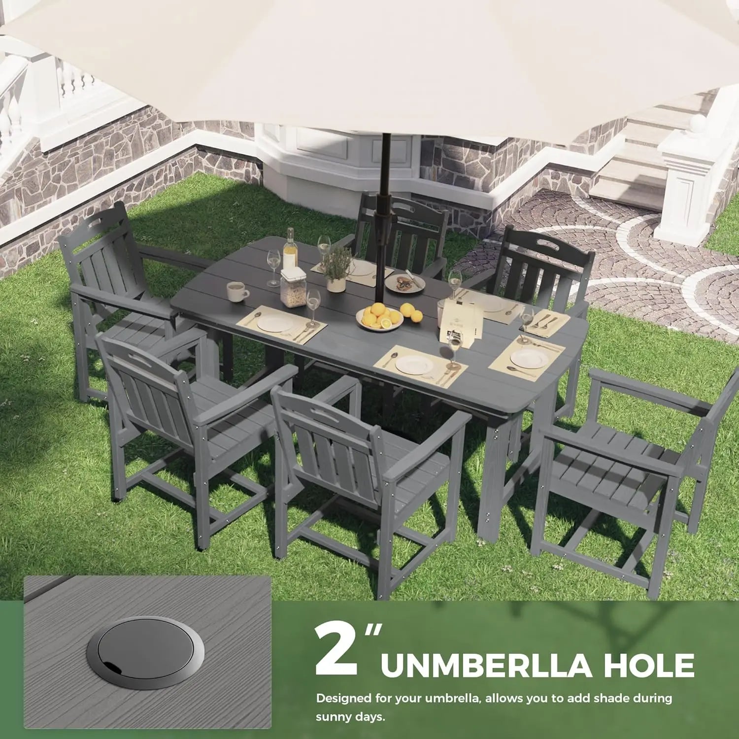 Outdoor Patio Dining Set with Table & 6 Chairs, All-Weather