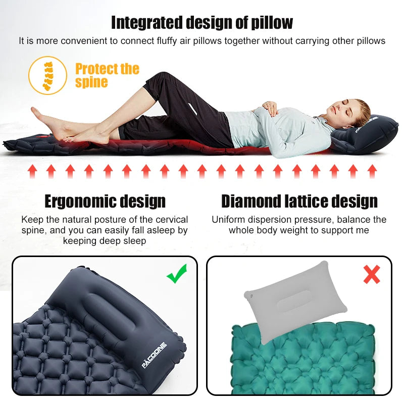 Camping Inflatable Mattress Built-in Pump Ultralight  With Headrest