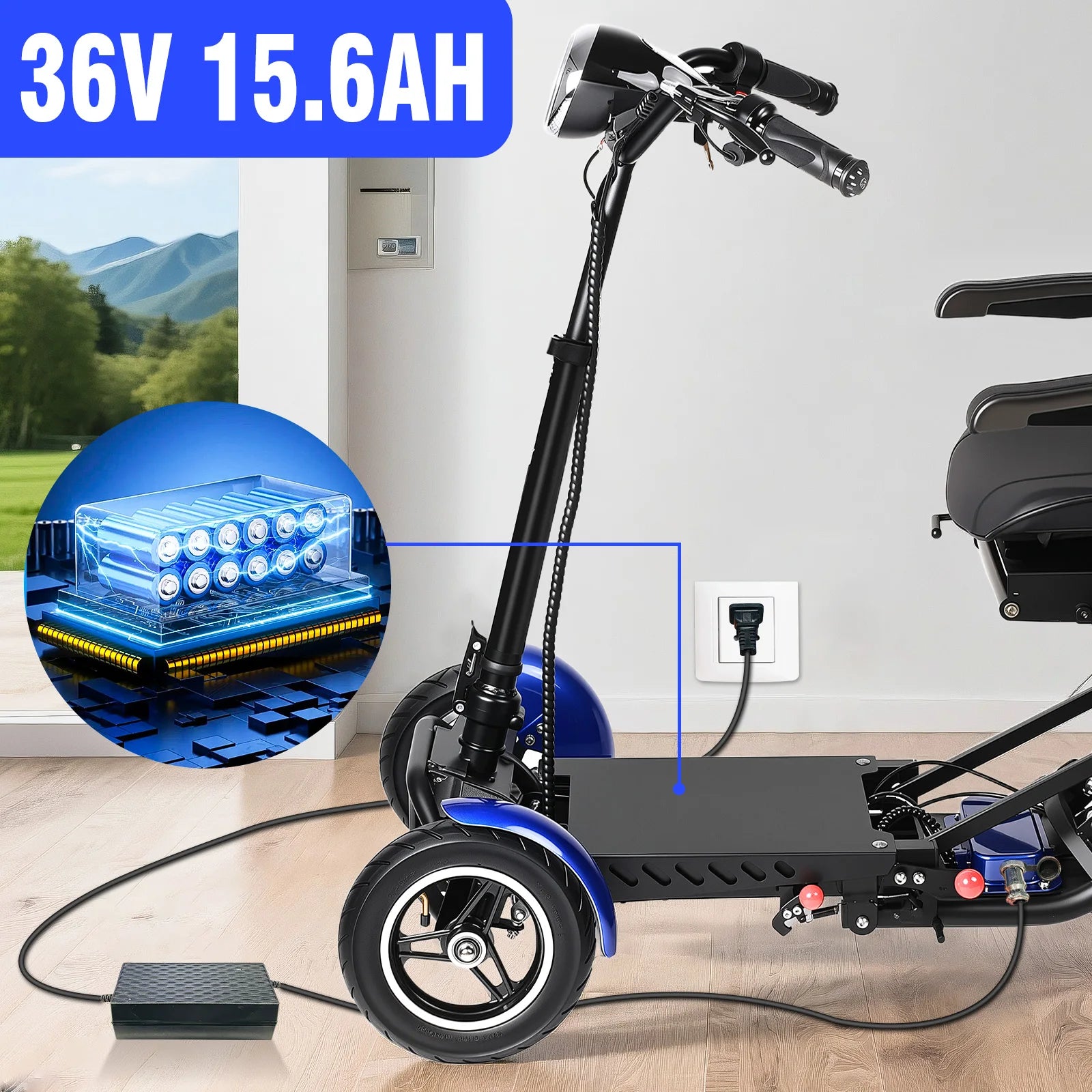 4-Wheel Folding Electric Scooter for Seniors, 750W Motor 36V15.6AH Battery