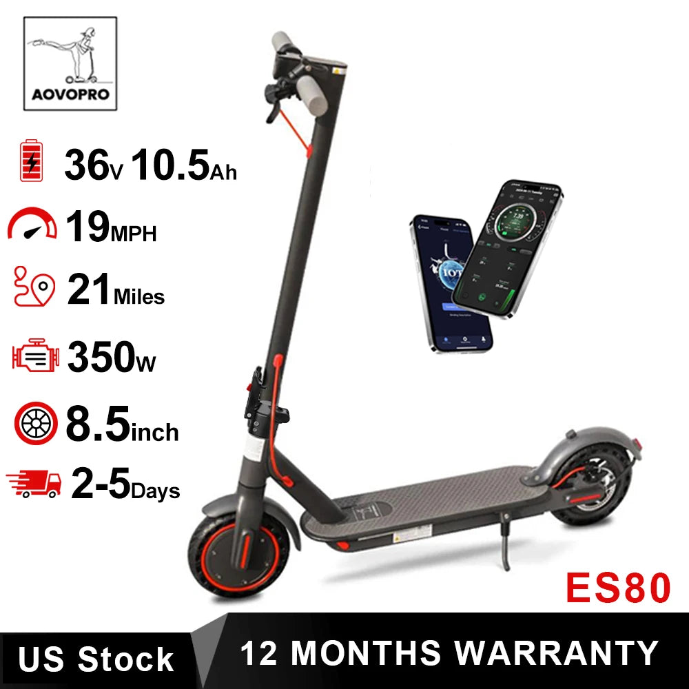 Foldable 350W Electric Scooter 10.5Ah 19mph Max Speed Smart APP Control 21miles Range