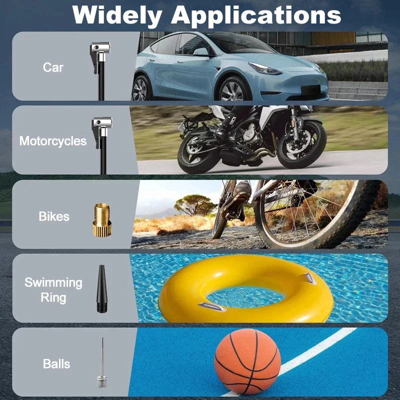 Rechargeable Portable Tire inflator for Cars, Bicycles, Motorcycles, and Balls,