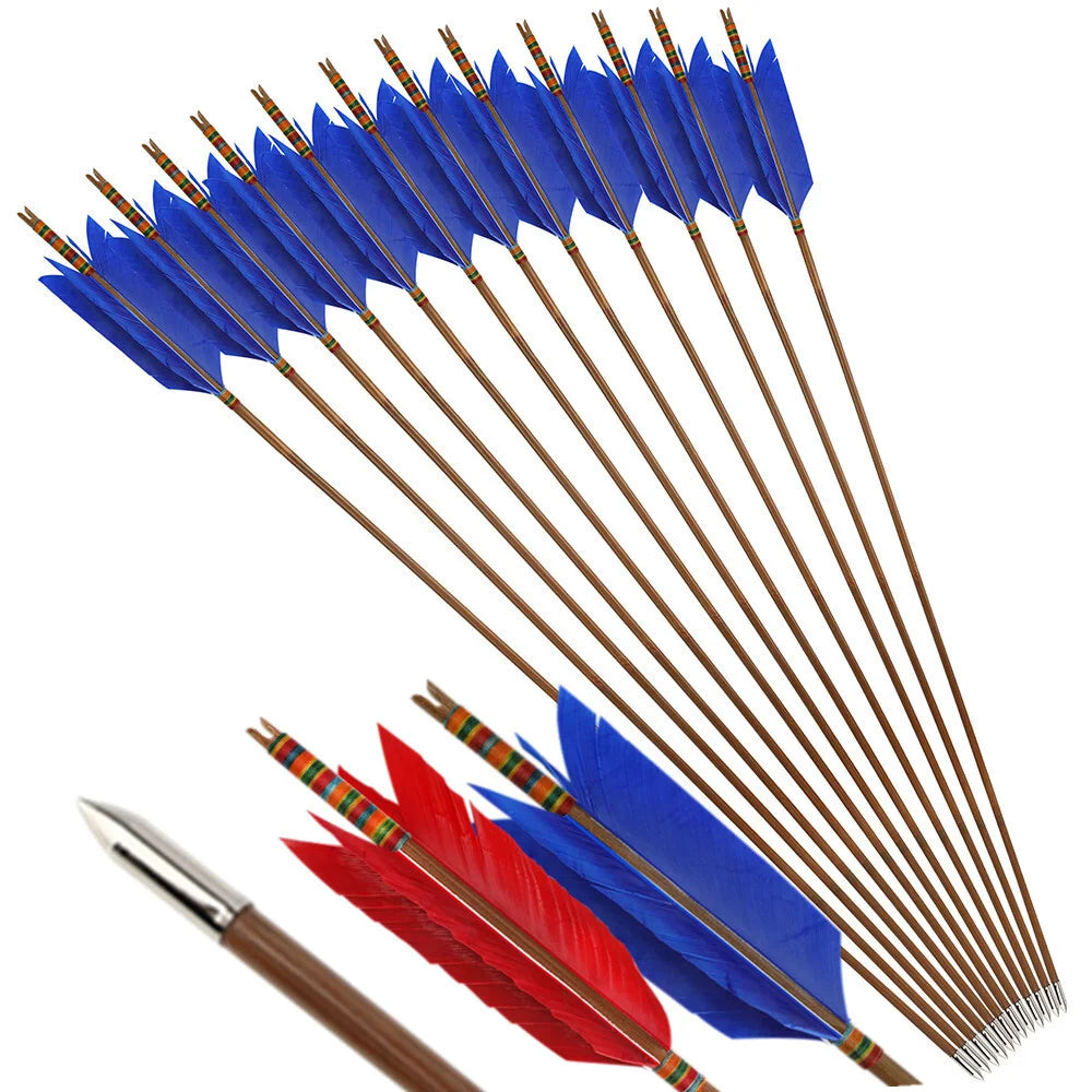 Archery Bamboo Arrows  33.5" 8mm Diameter with 4" Turkey Feathers