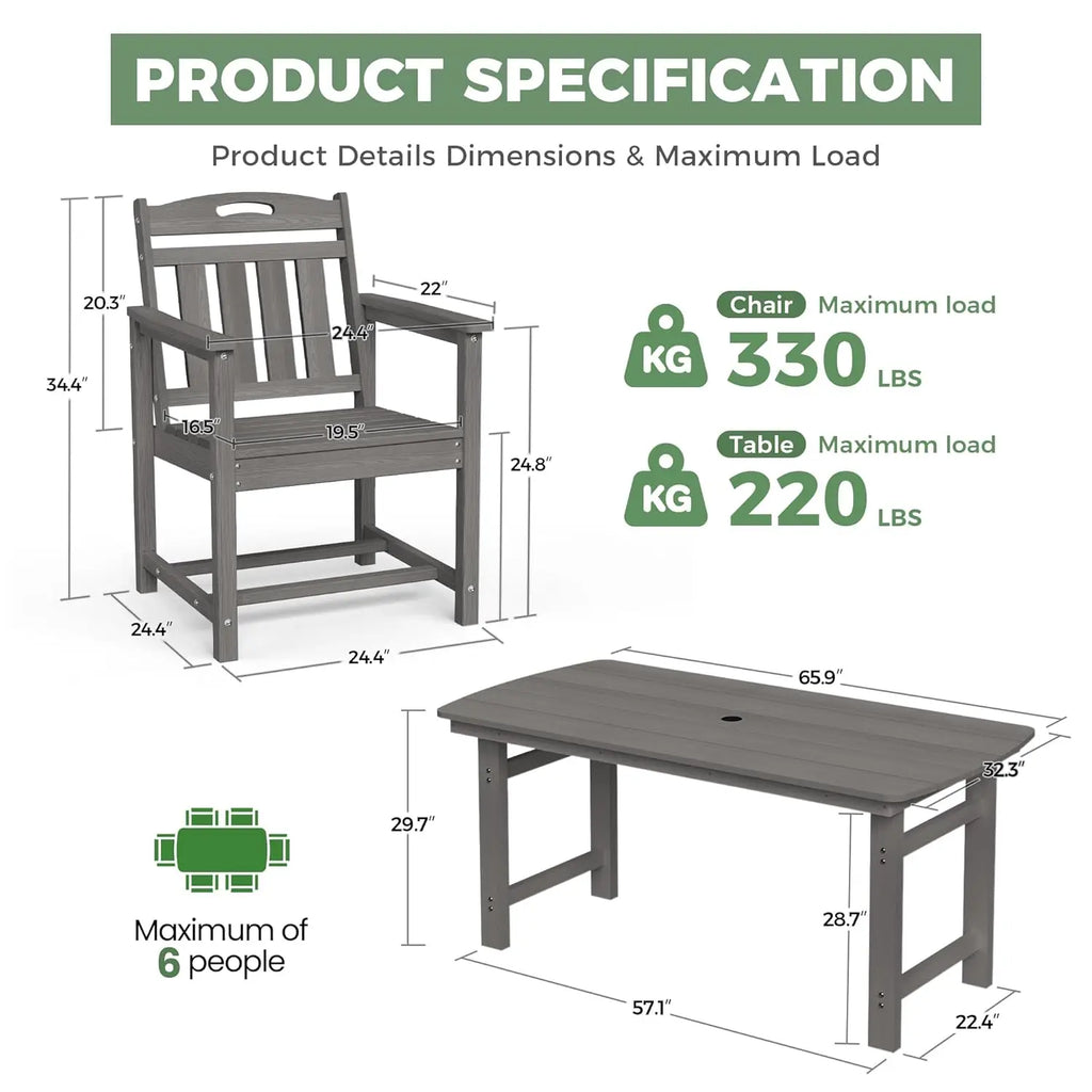 Outdoor Patio Dining Set with Table & 6 Chairs, All-Weather