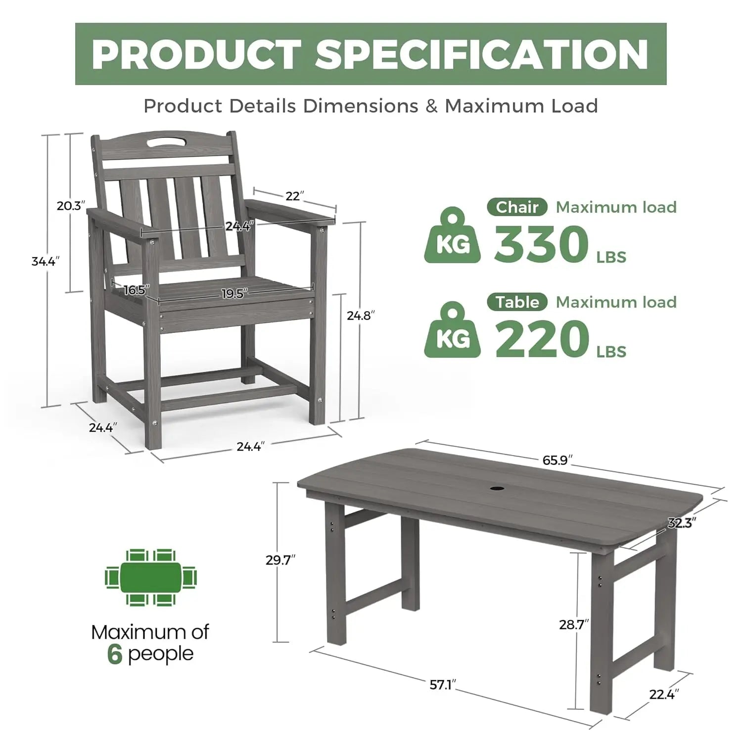 Outdoor Patio Dining Set with Table & 6 Chairs, All-Weather