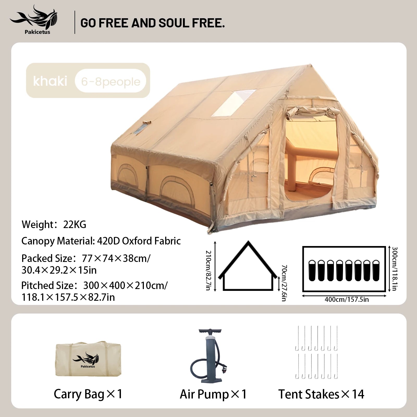 Large Inflatable Camping Tent with Skylight,  Breathable Mesh Design, Summer