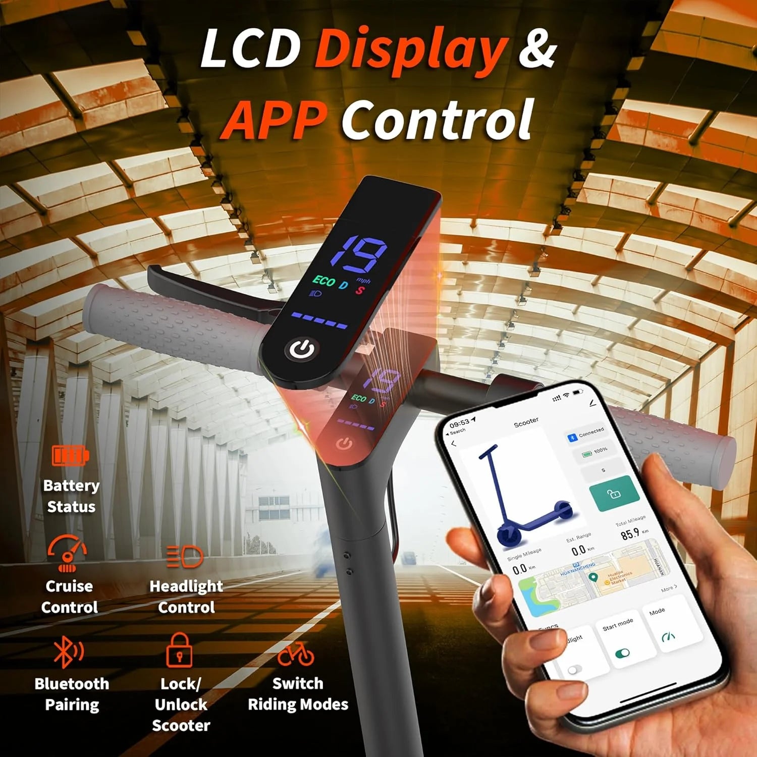 Foldable 350W Electric Scooter 10.5Ah 19mph Max Speed Smart APP Control 21miles Range