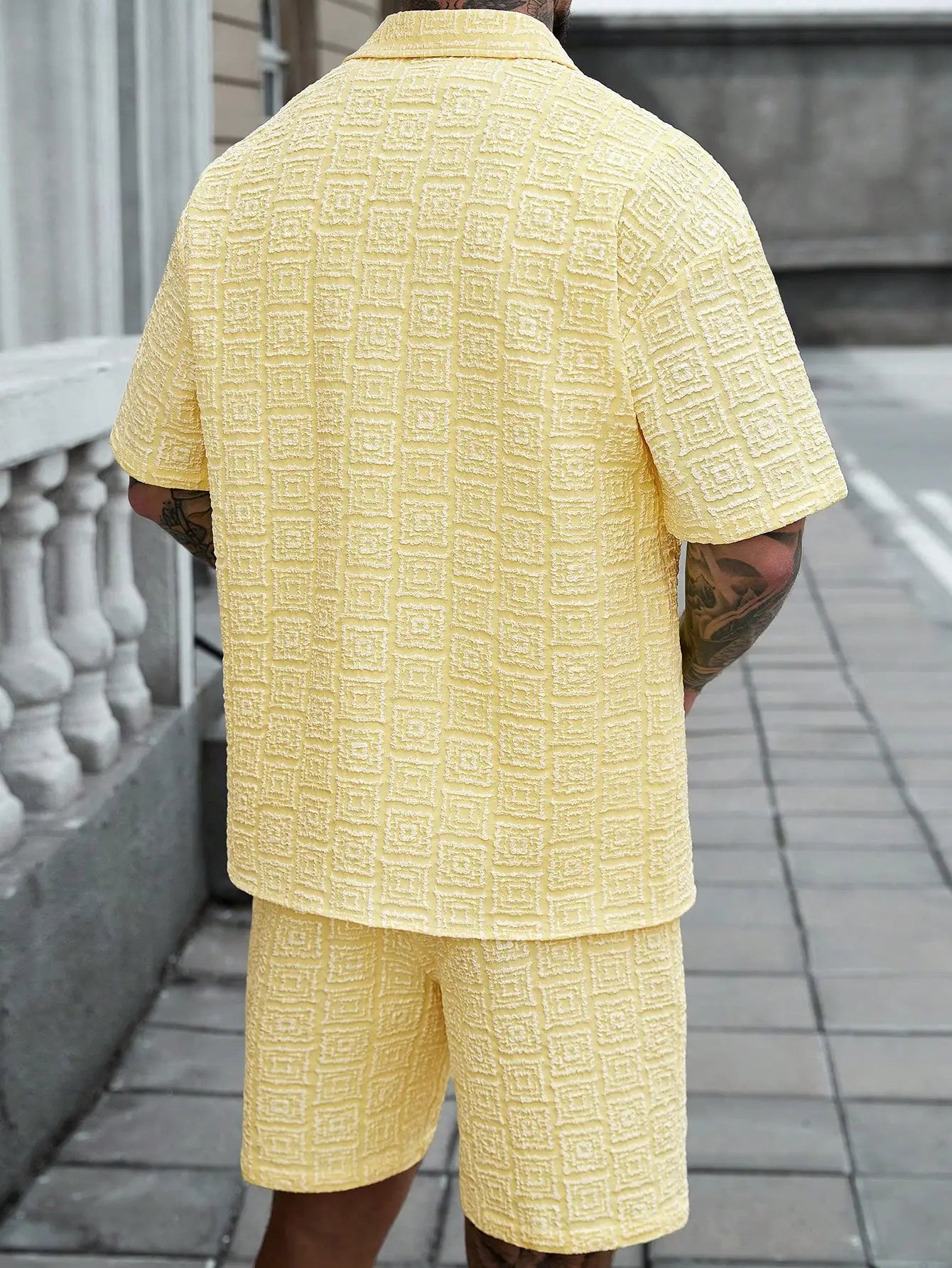 Men's Plus Size Summer Textured Jacquard Set