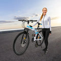 Foldable Mountain Bike High-Carbon Steel - 21-Speed Gear System&26In Wheel, Dual Disc Brakes&Dual Shock Absorbers