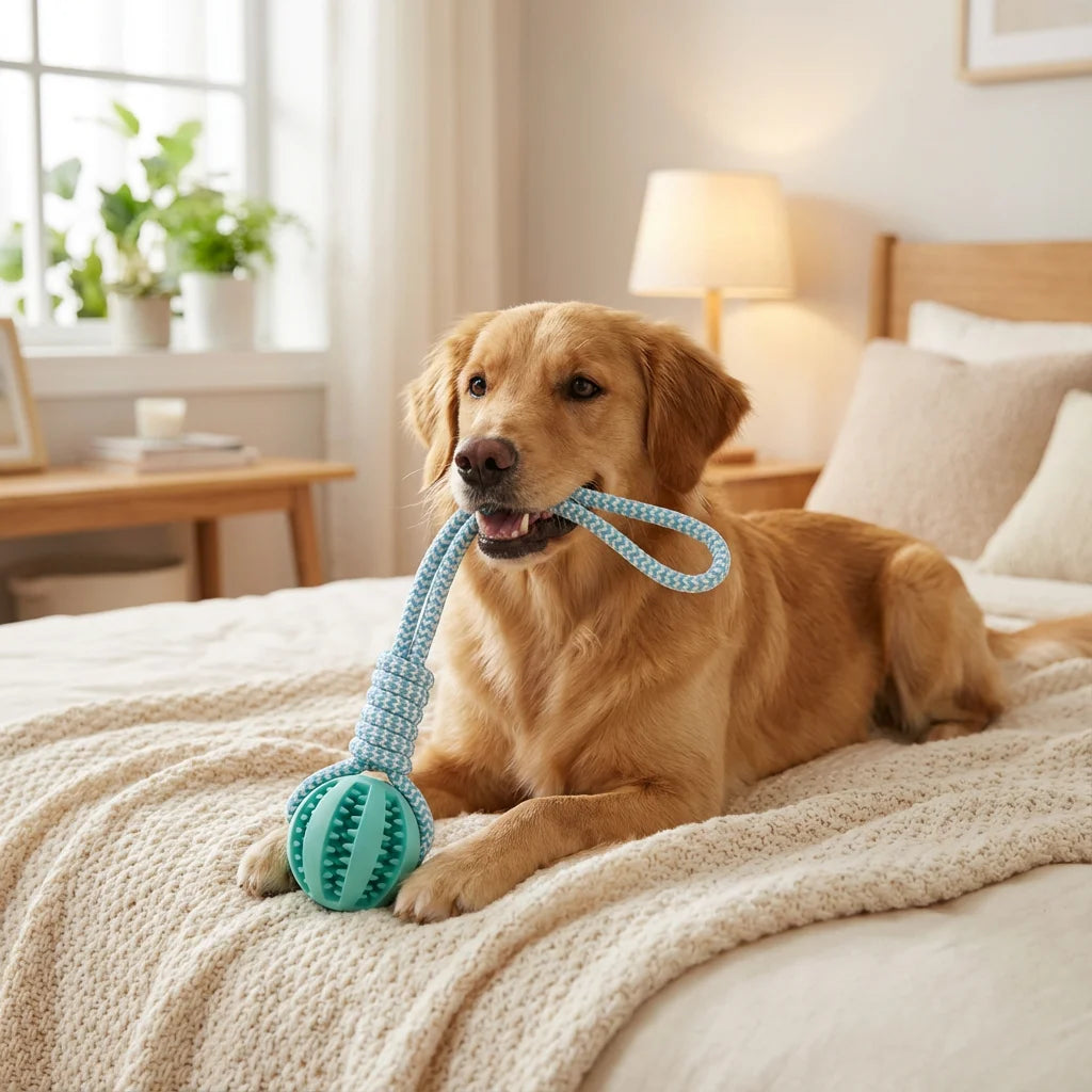 Cotton Rope & Rubber Dog Chew Ball