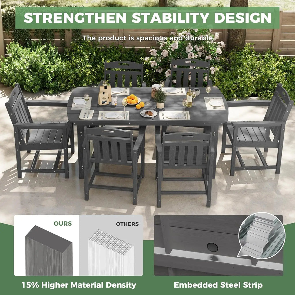 Outdoor Patio Dining Set with Table & 6 Chairs, All-Weather