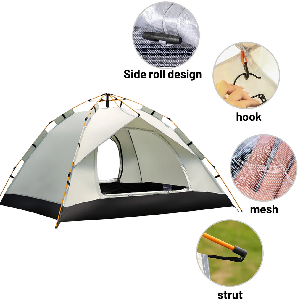 Small Silver Auto-Tent - 60-Second Setup for 3-4 People, All-Weather