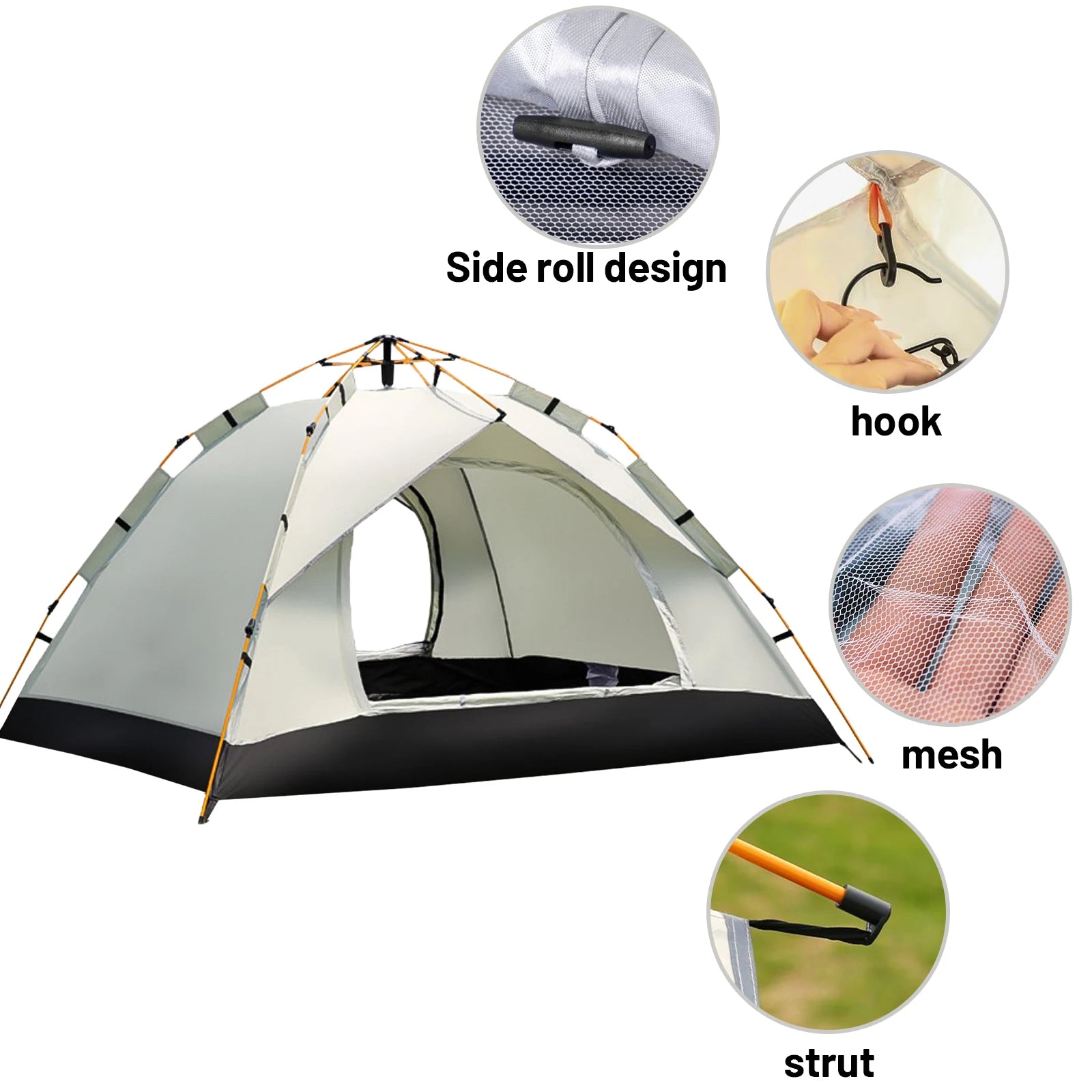 Small Silver Auto-Tent - 60-Second Setup for 3-4 People, All-Weather