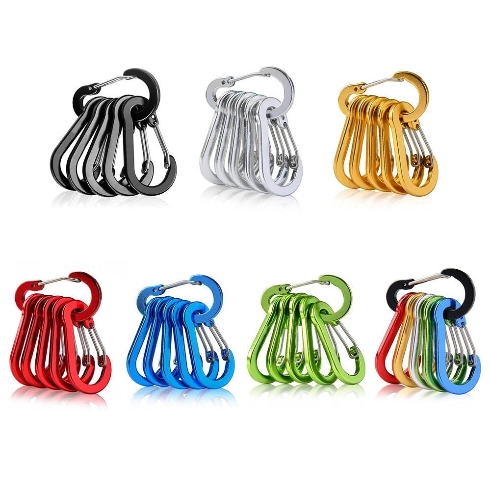 6Pcs Outdoor Carabiner Keychain D Shape Mini Carabiner