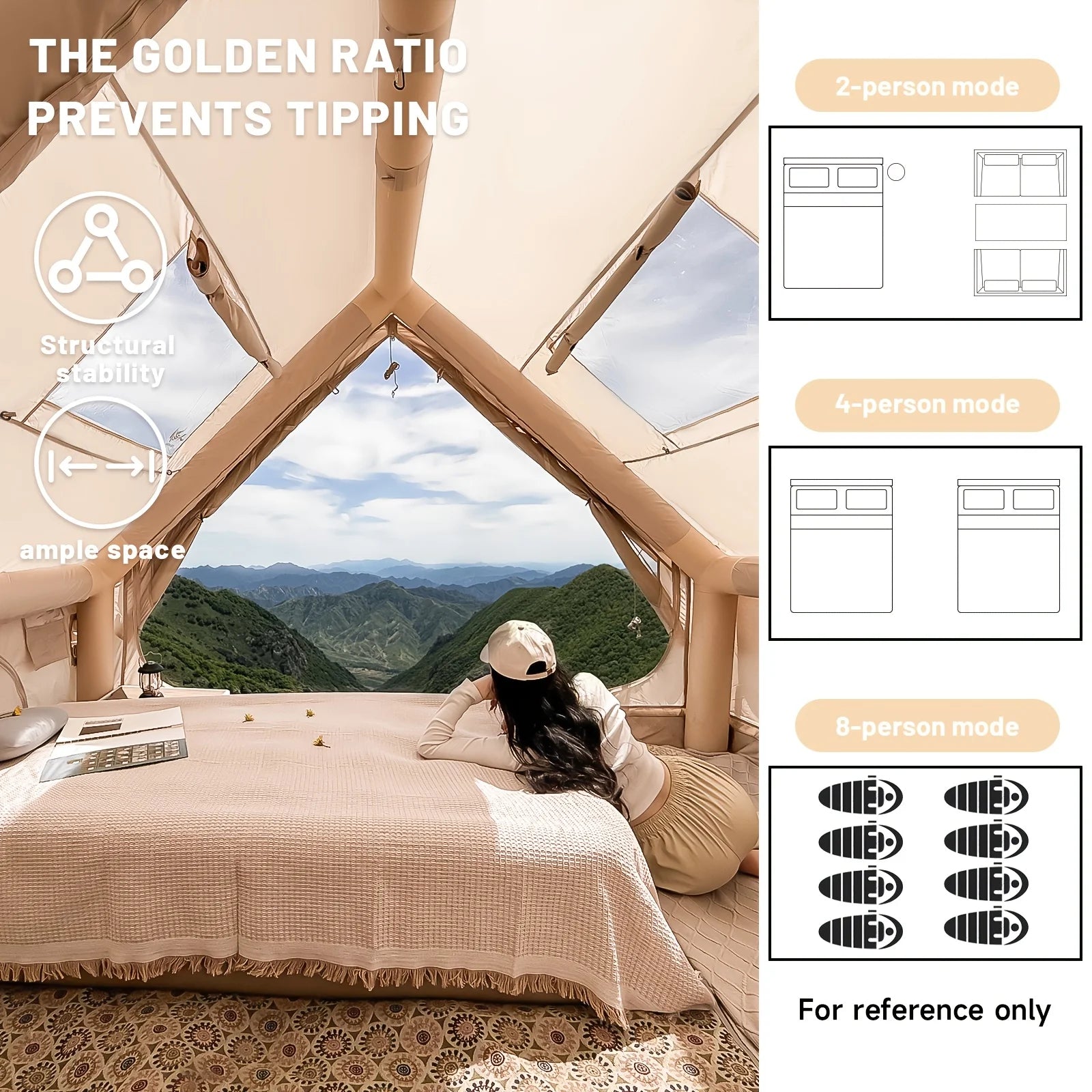Large Inflatable Camping Tent with Skylight,  Breathable Mesh Design, Summer