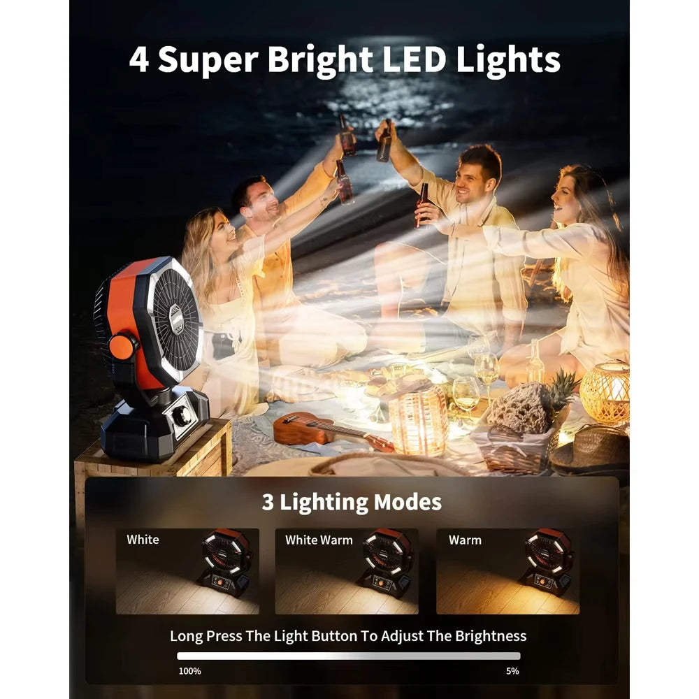 Camping Fan with 4 LED Lantern 20000mAh Battery Portable Outdoor Fan