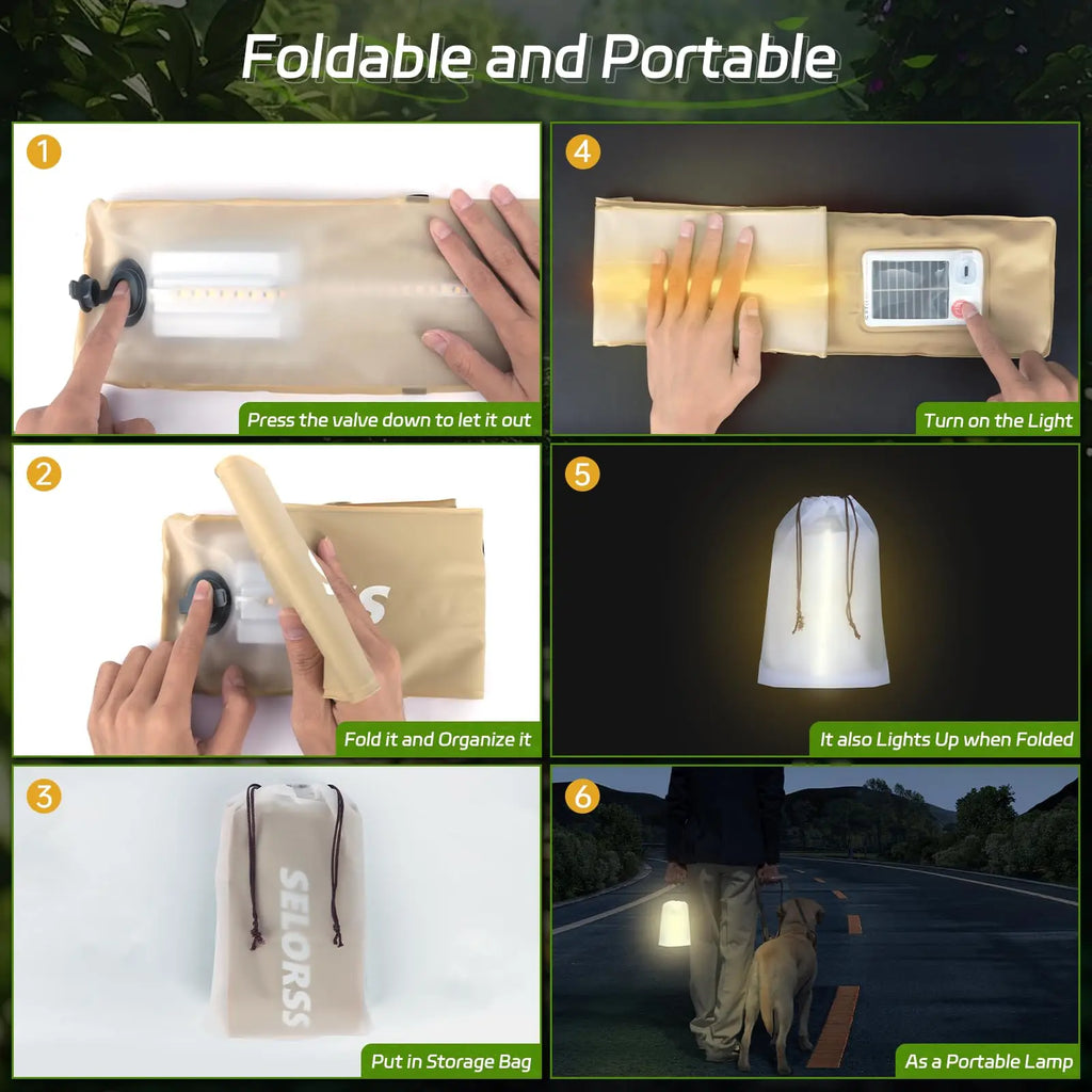 Solar Camping Lantern 2000mAh Folding Portable Camping Light Waterproof  USB-Type C