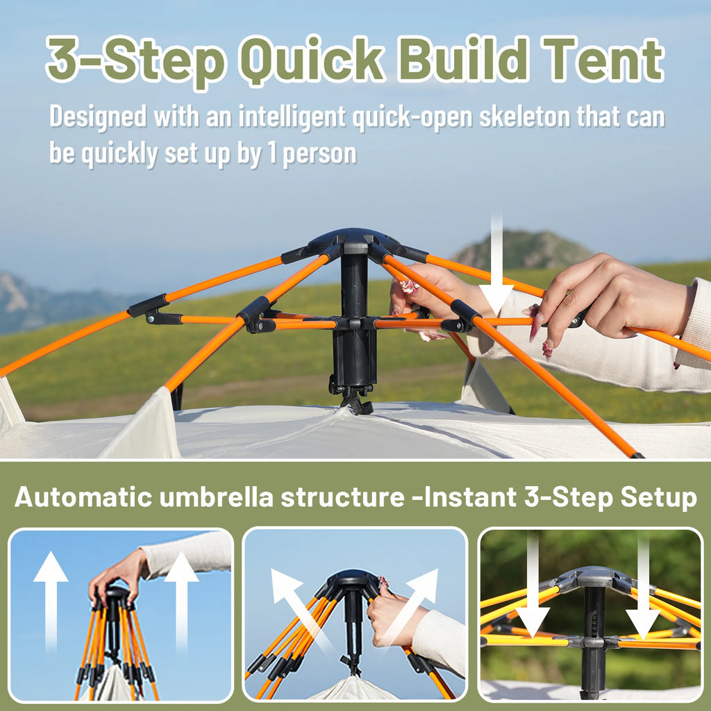 Small Silver Auto-Tent - 60-Second Setup for 3-4 People, All-Weather