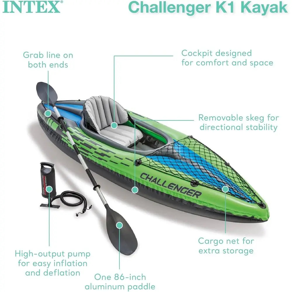 Inflateable Kayak with 86in Paddles and High-Output Pump – SuperStrong PVC – Adjustable Seat with Backrest