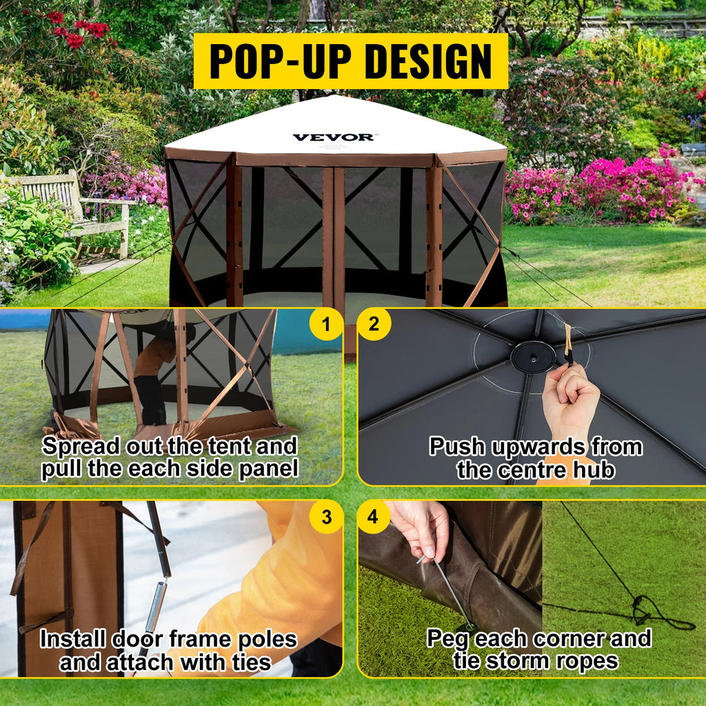Pop-up Camping Gazebo Camping Canopy 6 Sided 12' x 12' / 10' x 10'