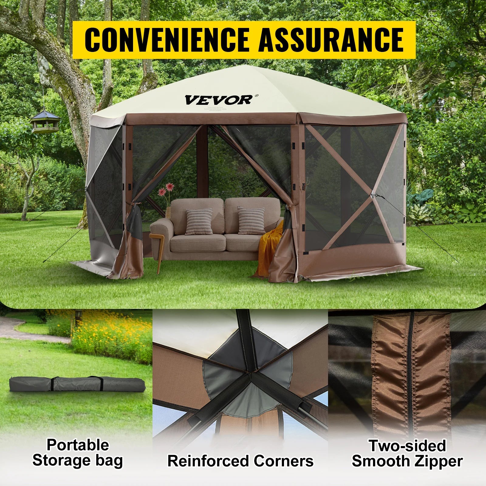 Pop-up Camping Gazebo Camping Canopy 6 Sided 12' x 12' / 10' x 10'