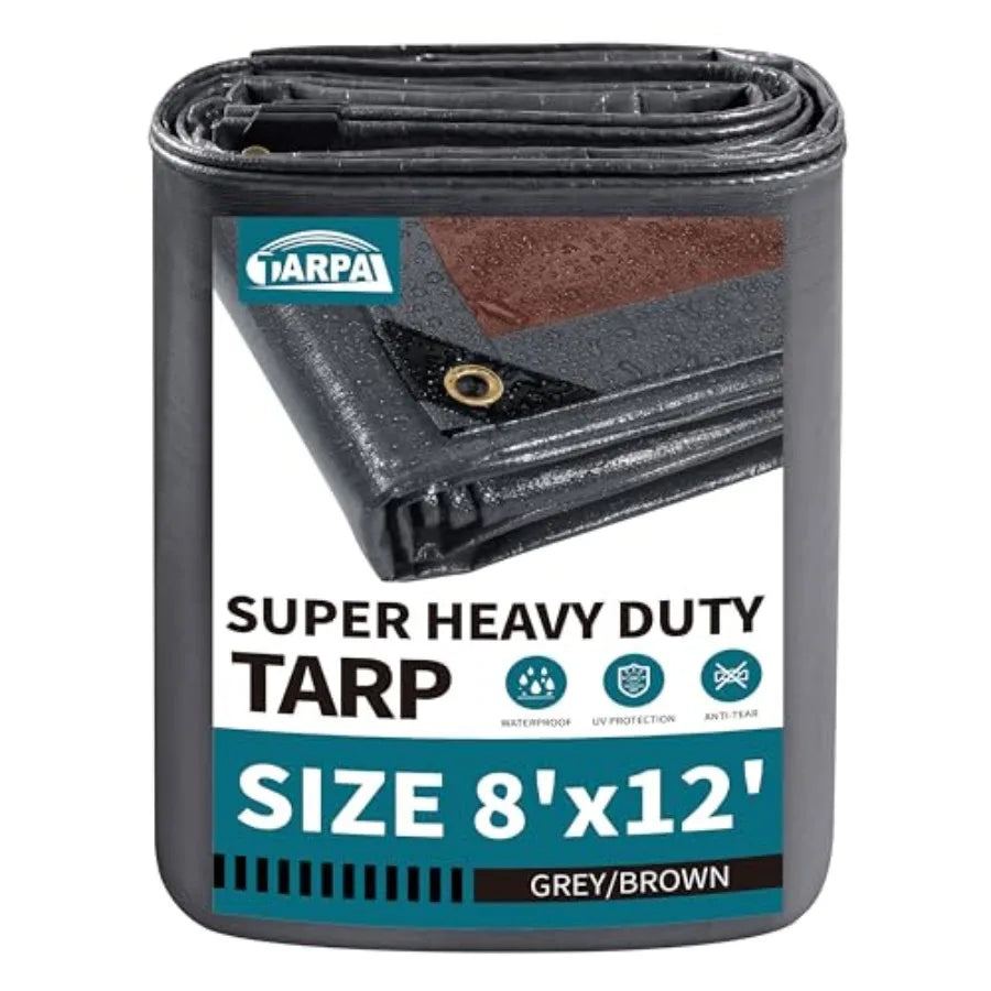 tarp 8x12 Feet Super Heavy Duty Tarps Cover 20mil Waterproof UV Protection Rip and Tear Proof Tarpaulin with Grommets Grey/Brow