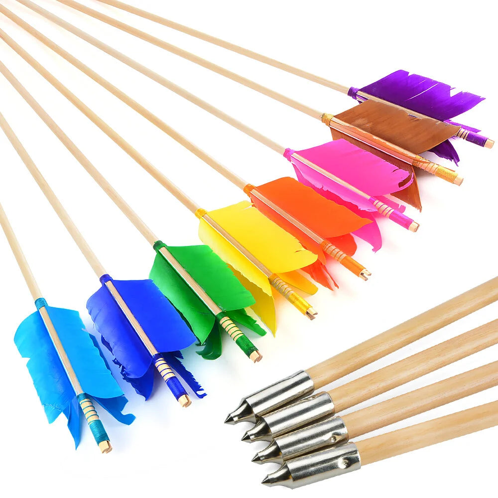 12pcs 32" Archery 8.5mm Wooden Arrow Recurve Traditional Bow Shooting White Wood Arrows Turkey Feathers Bow Hunting Accessories