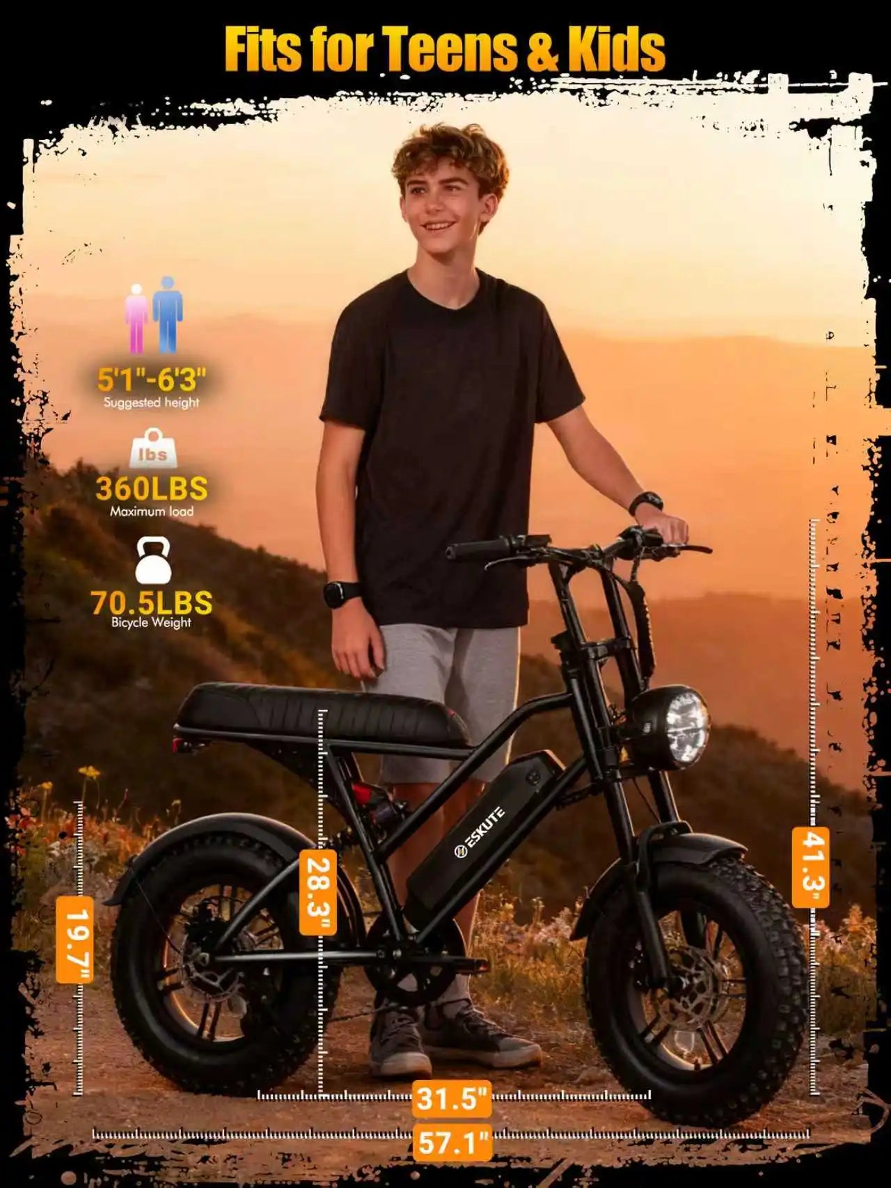 1500W Peak 28MPH 48V13Ah Motorcycle, 16"x4" Fat Tire 7-Speed Dual Suspension E-Bike,