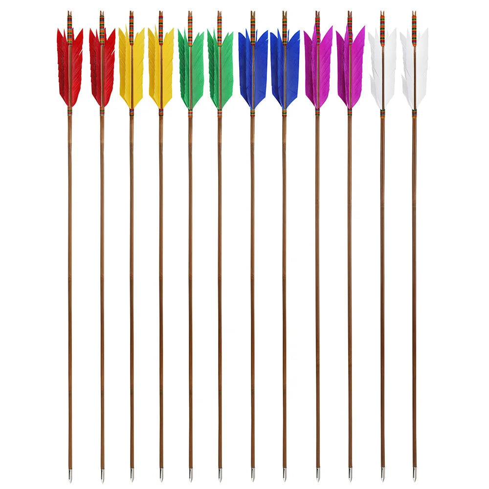 Archery Bamboo Arrows  33.5" 8mm Diameter with 4" Turkey Feathers