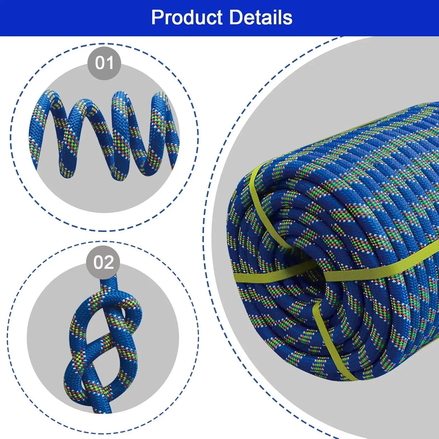 3/4" x 100 ft Double Braided Arborist Rope, High-Strength Polyester