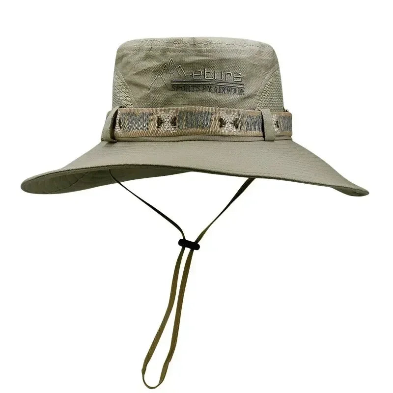 Summer Men Bucket Hat Outdoor UV Protection Wide Brim Panama Safari Hunting Hiking Hat Mesh Fisherman Hat Beach Cap 2035