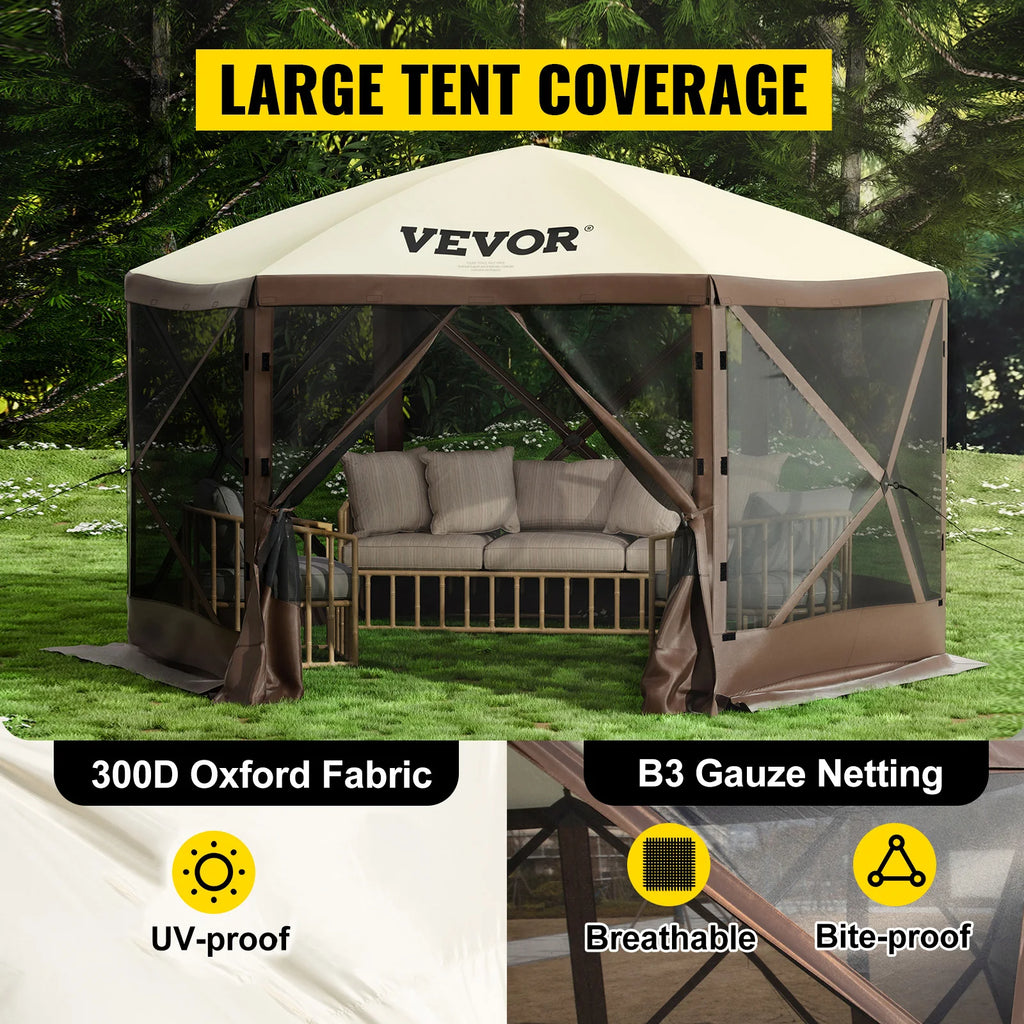 Pop-up Camping Gazebo Camping Canopy 6 Sided 12' x 12' / 10' x 10'