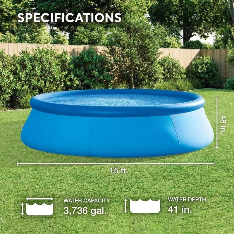 Inflatable Swimming Pool Set: 15ft X 48in Includes 1000 GPH Cartridge Filter Pump Removable Ladder