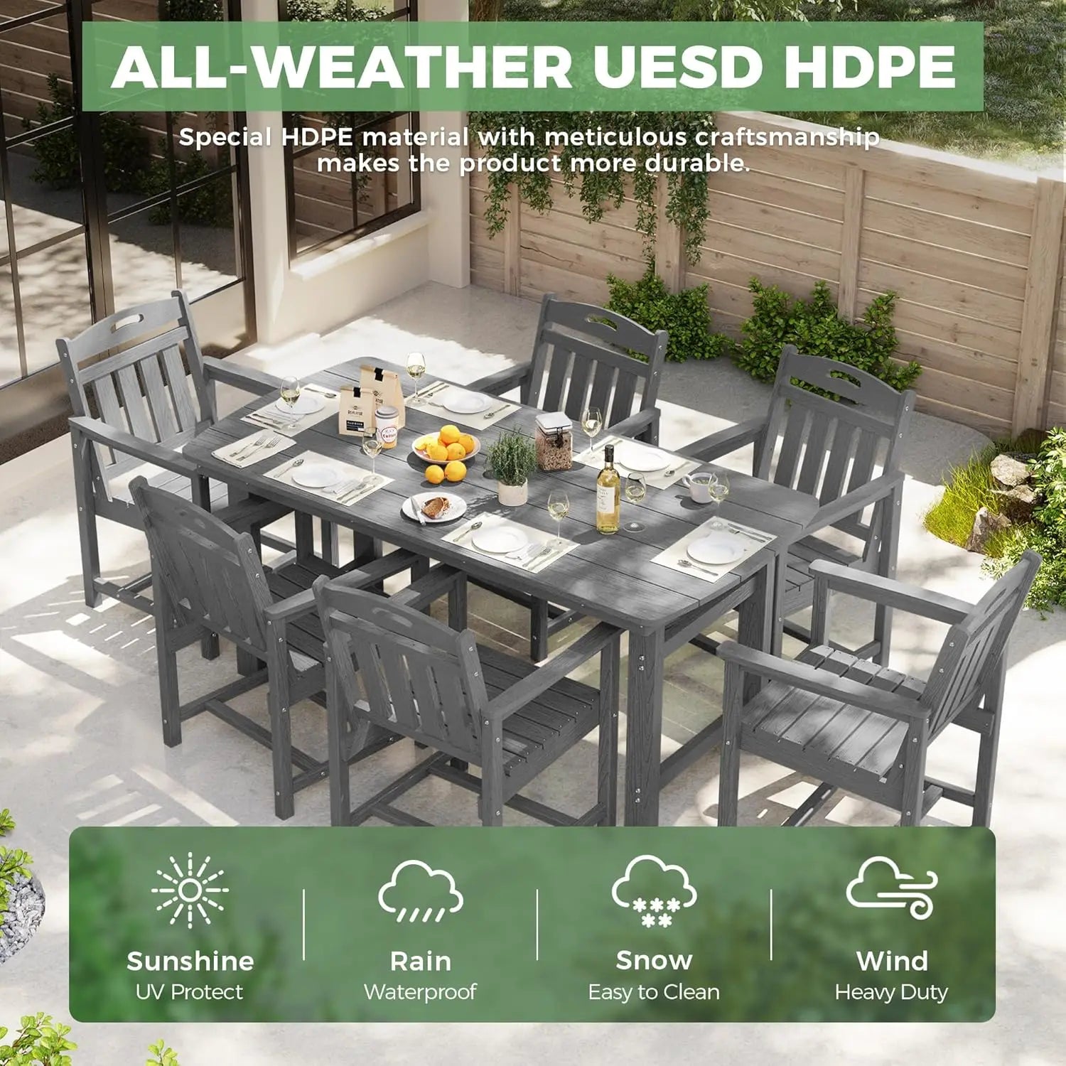 Outdoor Patio Dining Set with Table & 6 Chairs, All-Weather