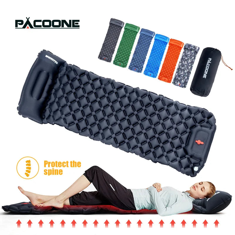 Camping Inflatable Mattress Built-in Pump Ultralight  With Headrest
