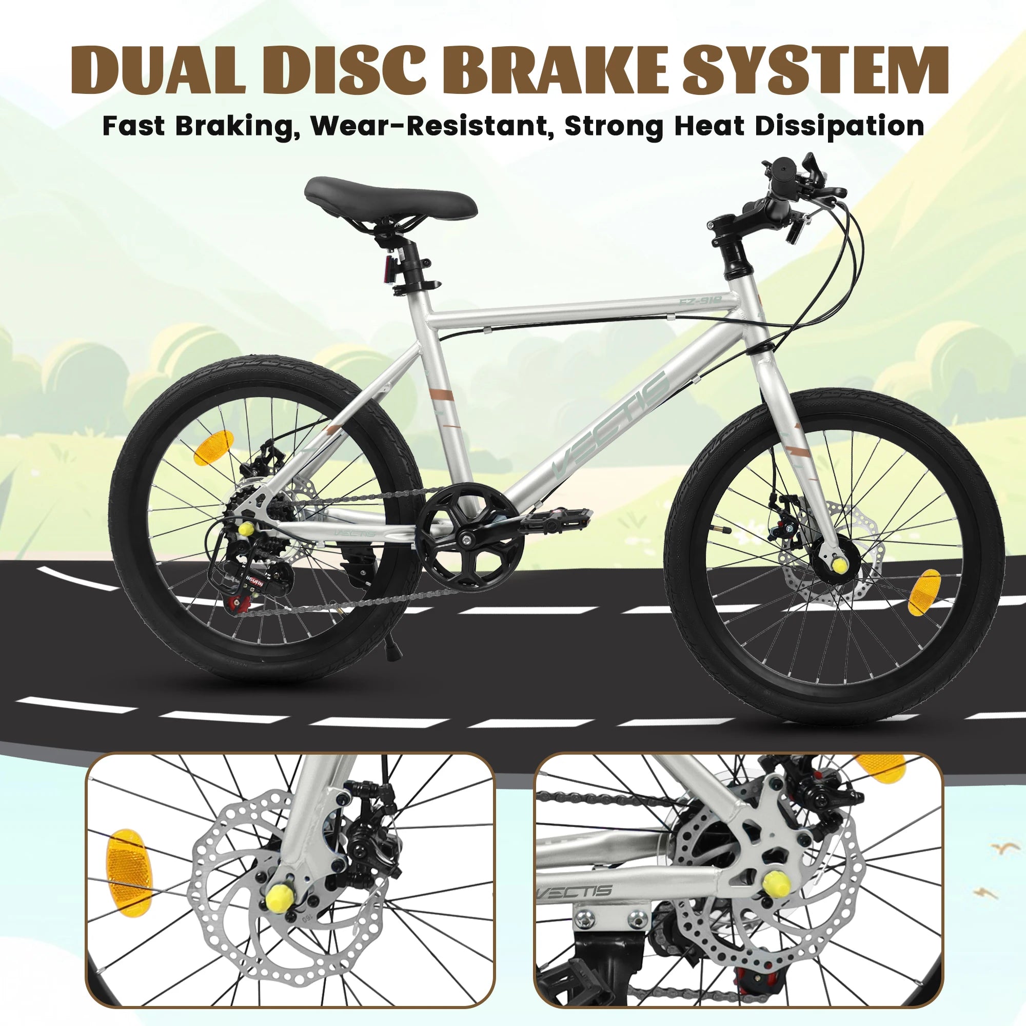 20 Inch Kids Bike for Boys Girls, 7-Speed Children Road Bike with Steel Frame and Dual Disc Brakes for Ages 6-12 Years Old