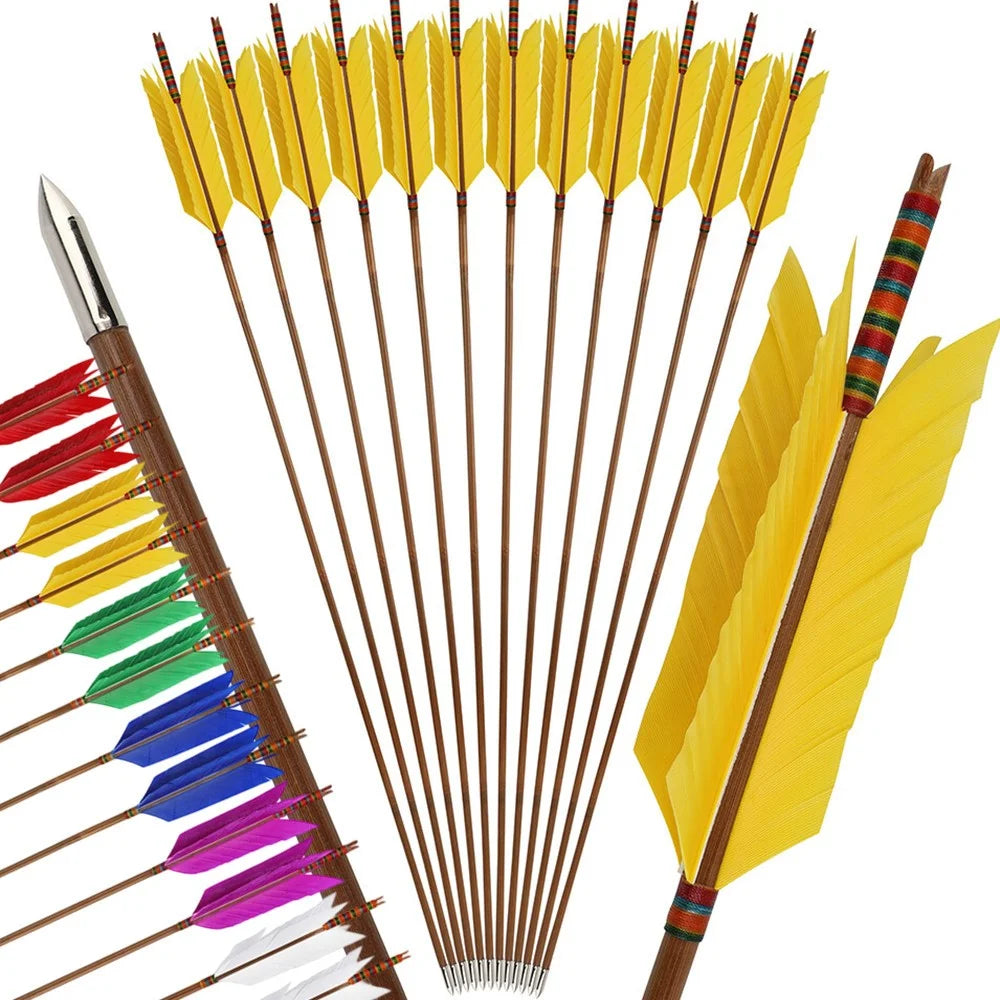 Archery Bamboo Arrows  33.5" 8mm Diameter with 4" Turkey Feathers